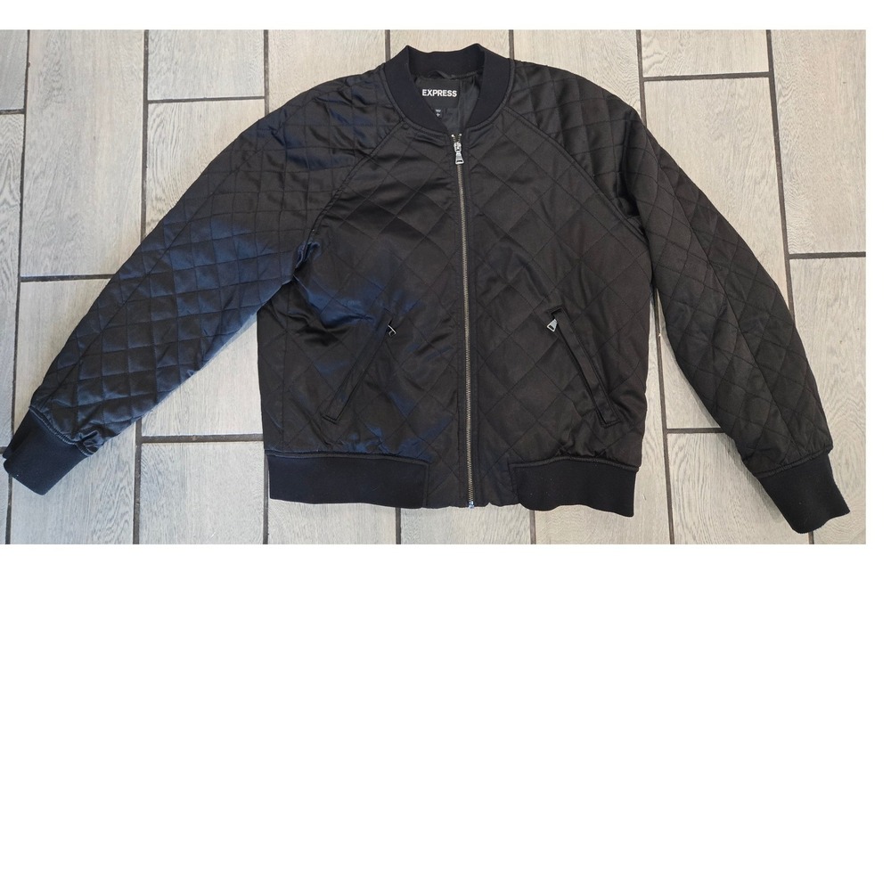 Express Mens Quilted Bomber Jacket Black Full Zip Lightweight Padded Coat L